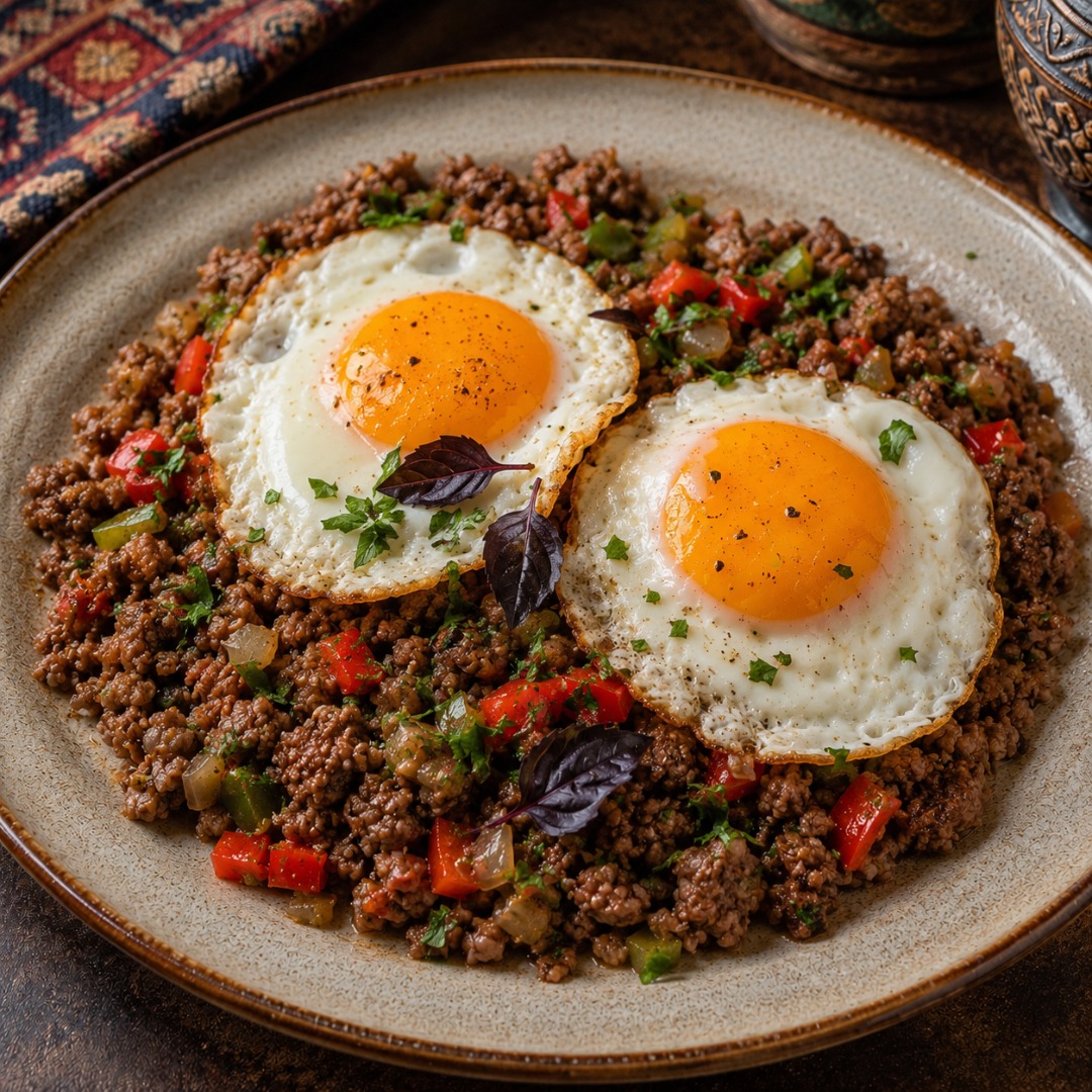 Çəkilmiş Ət Qızardılmış Yumurta İlə